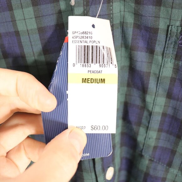 IZOD Essential Poplin Button Down Plaid Shirt Navy/Green Sz M NWT - Picture 7 of 7